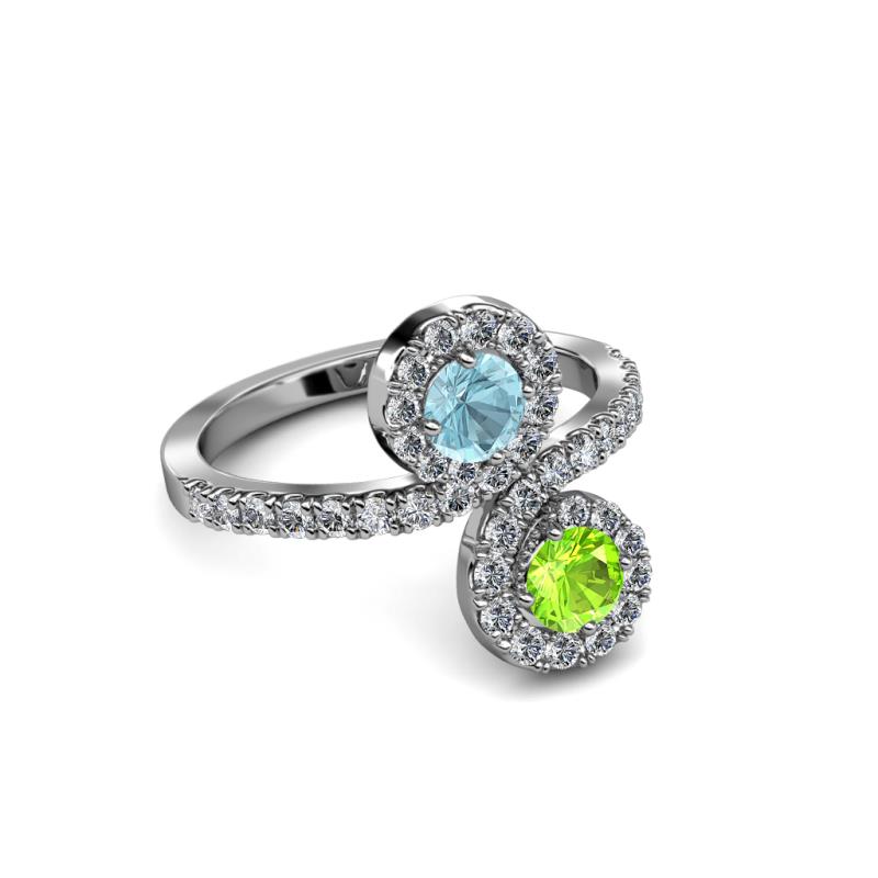 Kevia Peridot and Aquamarine with Side Diamonds Bypass Ring Peridot
