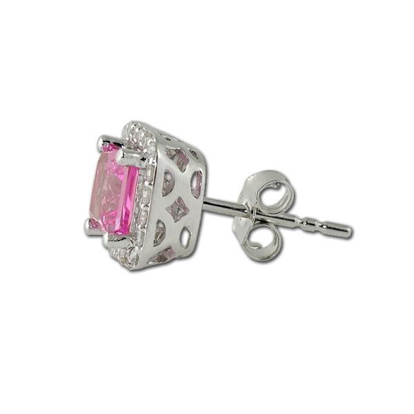 Lab Created Pink Sapphire and Diamond Stud Earrings Lab Created Pink
