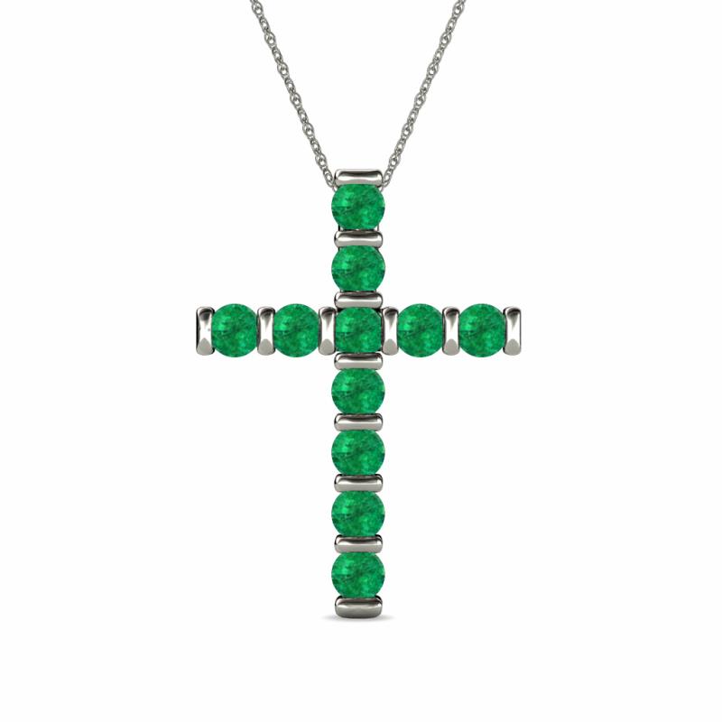 Emerald Cross Pendant Natural Round Emerald 1.10cttw Cross Pendant in 14K White Gold. Included