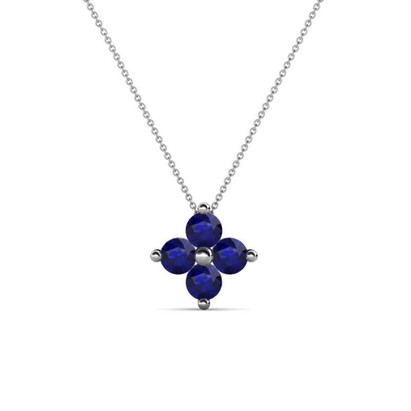 Anthea Blue Sapphire Floral Pendant Blue Sapphire Four Stone Womens Floral Pendant Necklace ctw K White GoldIncluded Inches K White Gold Chain