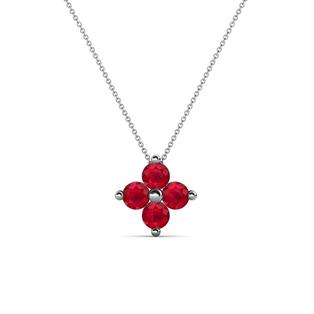 Anthea Ruby Floral Pendant Ruby Four Stone Womens Floral Pendant Necklace ctw K White GoldIncluded Inches K White Gold Chain