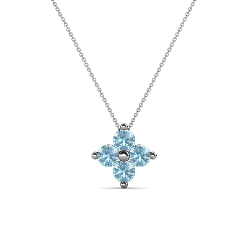 Anthea Aquamarine Floral Pendant Aquamarine Four Stone Womens Floral Pendant Necklace ctw K White GoldIncluded Inches K White Gold Chain