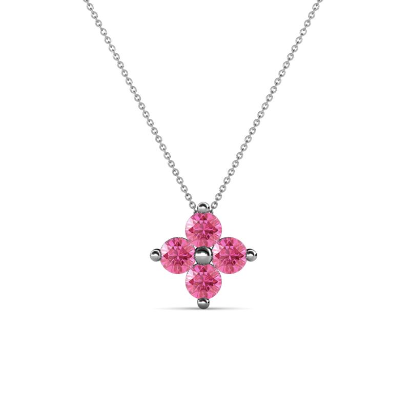 Anthea Pink Tourmaline Floral Pendant Pink Tourmaline Four Stone Womens Floral Pendant Necklace ctw K White GoldIncluded Inches K White Gold Chain