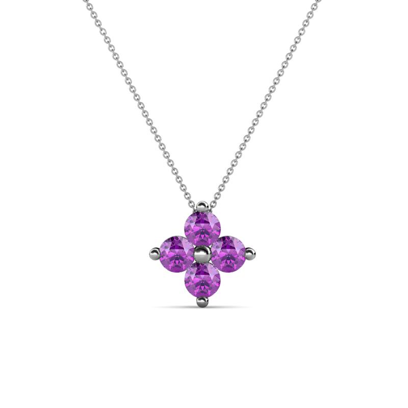 Anthea Amethyst Floral Pendant Amethyst Four Stone Womens Floral Pendant Necklace ctw K White GoldIncluded Inches K White Gold Chain