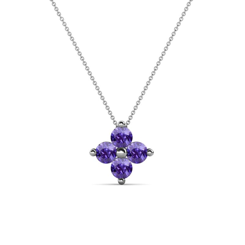 Anthea Iolite Floral Pendant Iolite Four Stone Womens Floral Pendant Necklace ctw K White GoldIncluded Inches K White Gold Chain