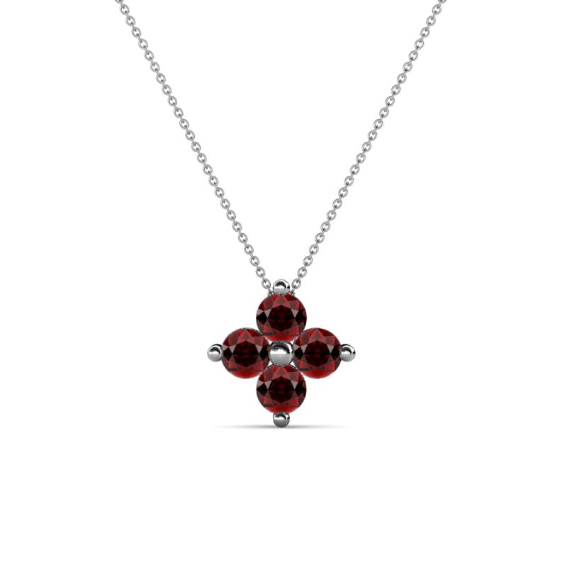 Anthea Red Garnet Floral Pendant Red Garnet Four Stone Womens Floral Pendant Necklace ctw K White GoldIncluded Inches K White Gold Chain