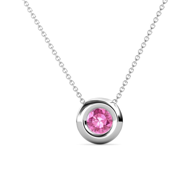 Arela Round Lab Created Pink Sapphire Donut Bezel Solitaire Pendant Necklace ct Round Lab Created Pink Sapphire Donut Bezel Set Womens Solitaire Pendant Necklace K White GoldIncluded Inches K White Gold Chain