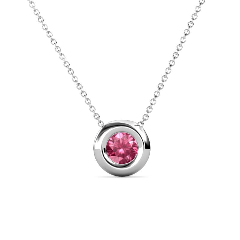 Arela Round Pink Tourmaline Donut Bezel Solitaire Pendant Necklace ct Round Pink Tourmaline Donut Bezel Set Womens Solitaire Pendant Necklace K White GoldIncluded Inches K White Gold Chain