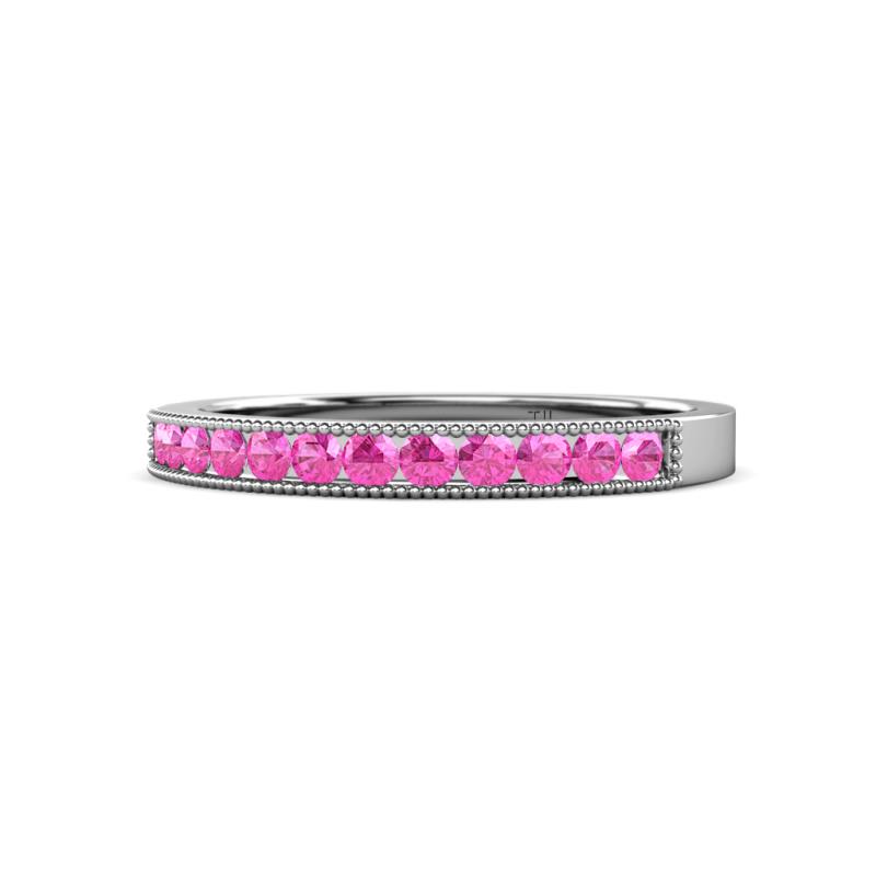 Ronia Pink Sapphire Stone Wedding Band Pink Sapphire Stone Channel Set Milgrain Womens Wedding Band Stackable ctw K White Gold