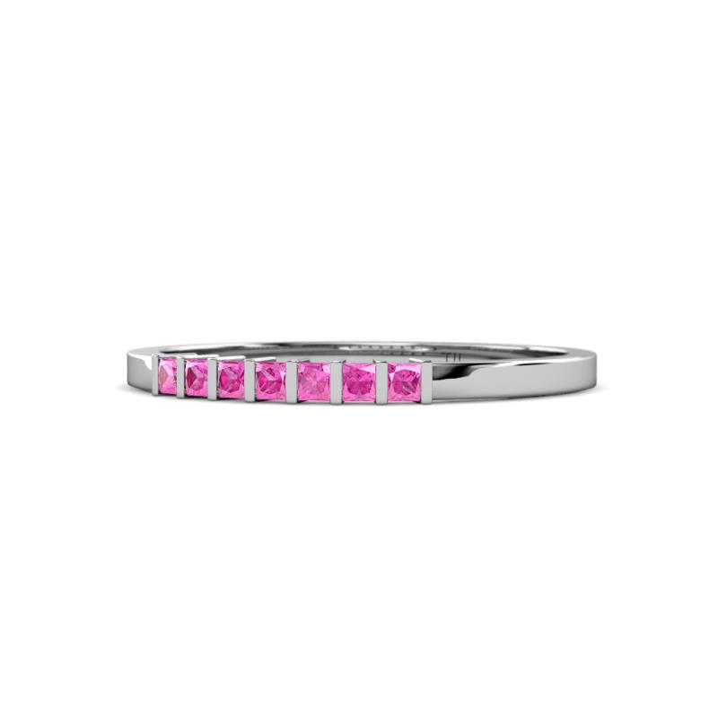 Abila ctw Princess Cut Pink Sapphire Stone Wedding Band Princess Cut Pink Sapphire ctw Channel set Women Stone Stackable Wedding Band in K White Gold