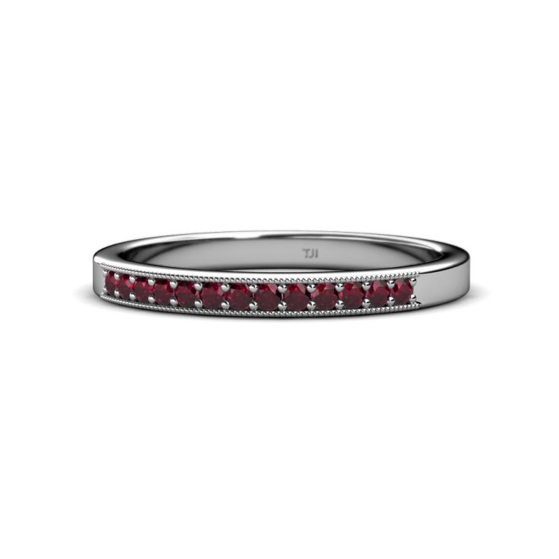 Janice Ruby Stone Wedding Band Ruby Stone Womens Wedding Band Stackable with Milgrain Work ctw K White Gold