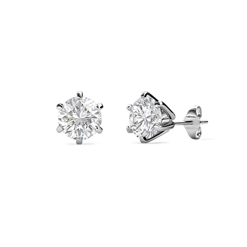 Kenna White Sapphire Martini Solitaire Stud Earrings White Sapphire Six Prong Martini Solitaire Stud Earrings ctw K White Gold
