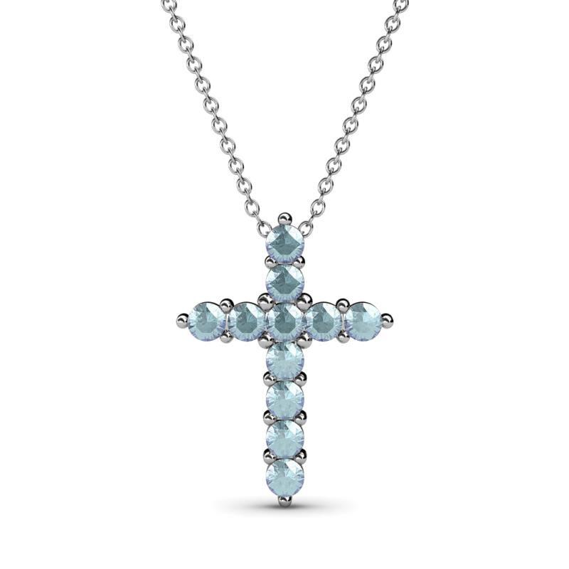 Abella Aquamarine Cross Pendant Aquamarine Womens Cross Pendant Necklace ctw K White GoldIncluded Inches K White Gold Chain