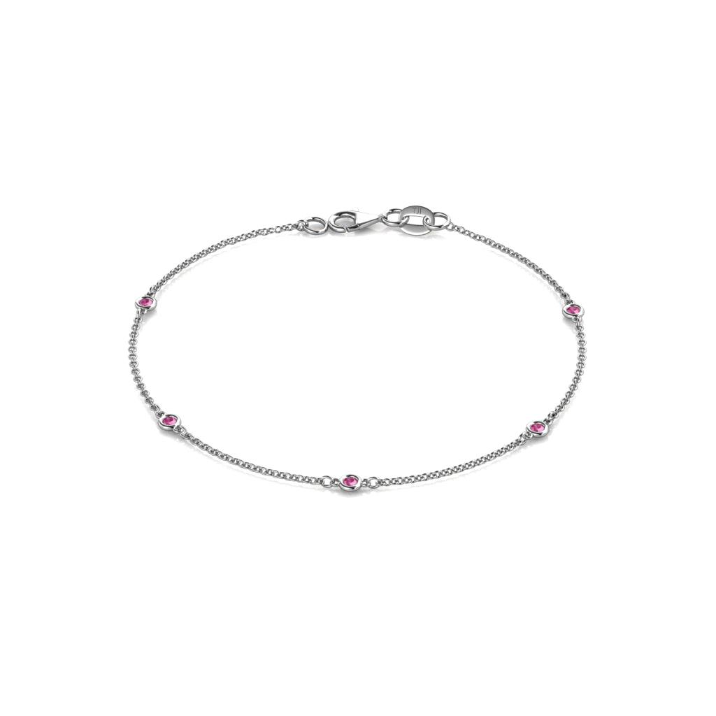 Aizza 5Stn Pink Sapphire Station Bracelet Stone Petite Pink Sapphire ctw Womens Station Bracelet K White Gold