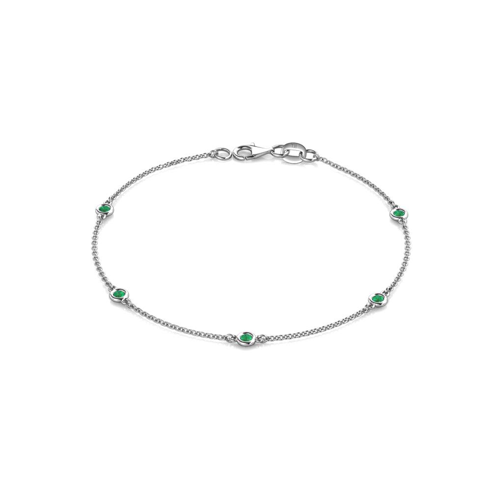 Aizza 5Stn Emerald Station Bracelet Stone Petite Emerald ctw Womens Station Bracelet K White Gold