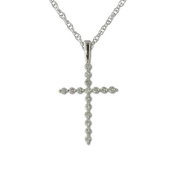 Petite Diamond Cross Pendant Petite Diamond Cross Pendant ct tw in k White GoldIncluded With Inches k White Gold Rope Chain