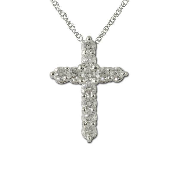 AGS Certified Round Diamond ctw Cross Pendant AGS Certified Round Diamond Cross Pendant ctw K White GoldIncluded with Inches K White Gold Rope Chain