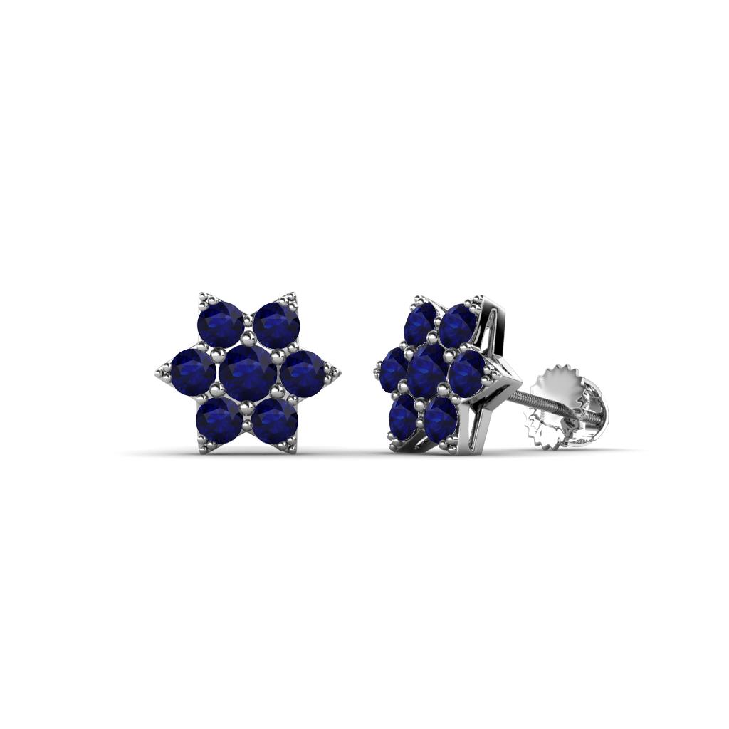 Amora Blue Sapphire Flower Earrings Blue Sapphire Womens Flower Earrings ctw K White Gold