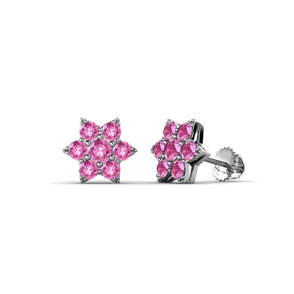 Amora Pink Sapphire Flower Earrings Pink Sapphire Womens Flower Earrings ctw K White Gold