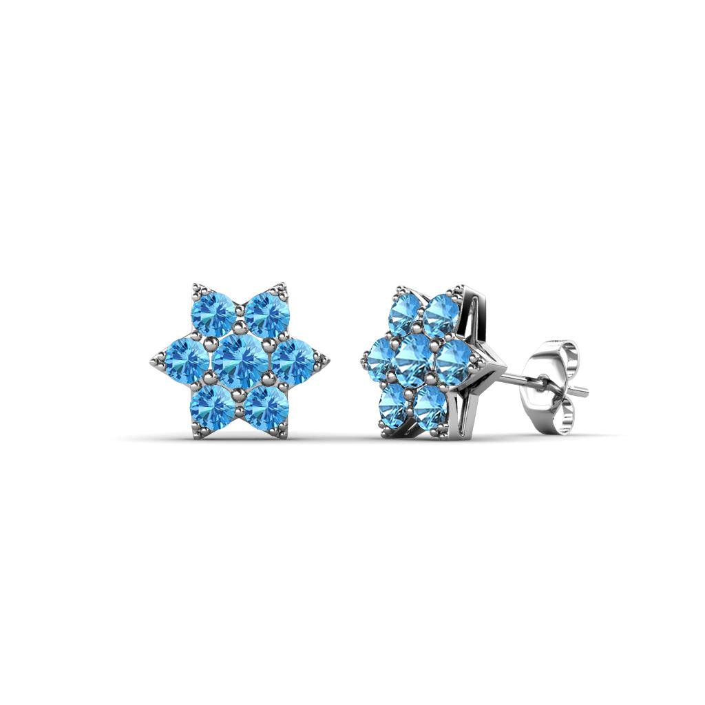 Amora Blue Topaz Flower Earrings Blue Topaz Womens Flower Earrings ctw K White Gold