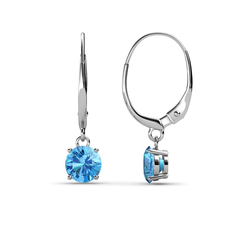 Grania Blue Topaz Solitaire Dangling Earrings Blue Topaz ctw Four Prong Womens Solitaire Drop and Dangle Earrings K White Gold