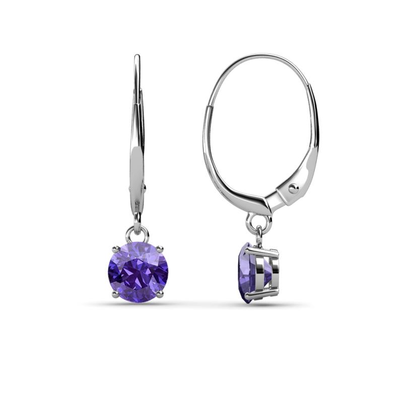Grania Iolite Solitaire Dangling Earrings Iolite ctw Four Prong Womens Solitaire Drop and Dangle Earrings K White Gold