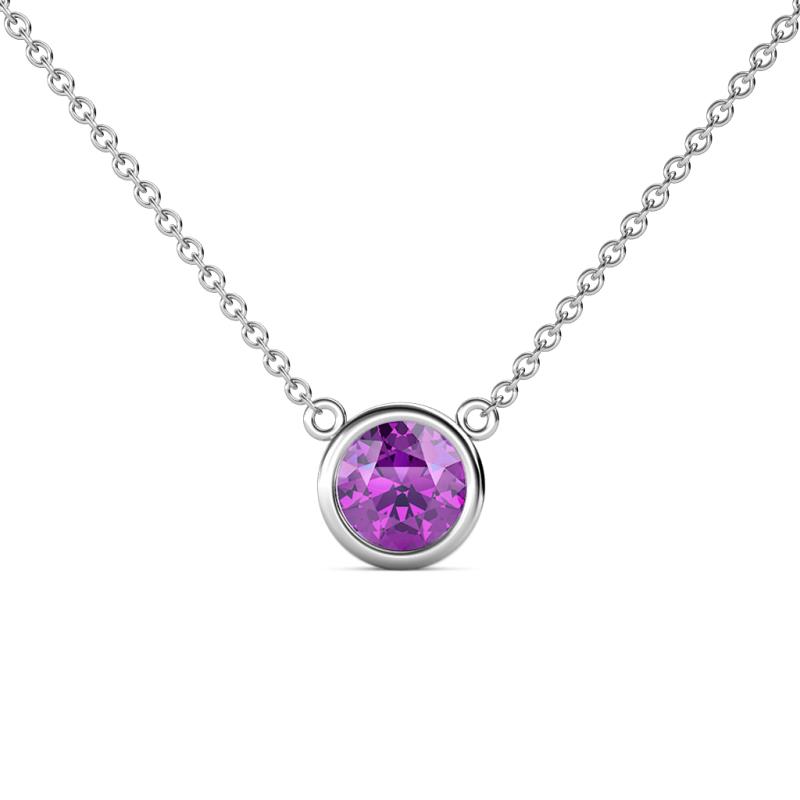 Merilyn Round Amethyst Bezel Set Solitaire Pendant Round Amethyst Bezel Set Womens Solitaire Pendant Necklace ct K White GoldIncluded Inches K White Gold Chain