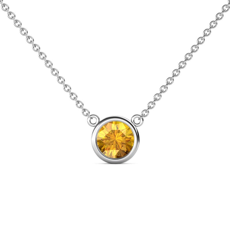 Merilyn Round Citrine Bezel Set Solitaire Pendant Round Citrine Bezel Set Womens Solitaire Pendant Necklace ct K White GoldIncluded Inches K White Gold Chain