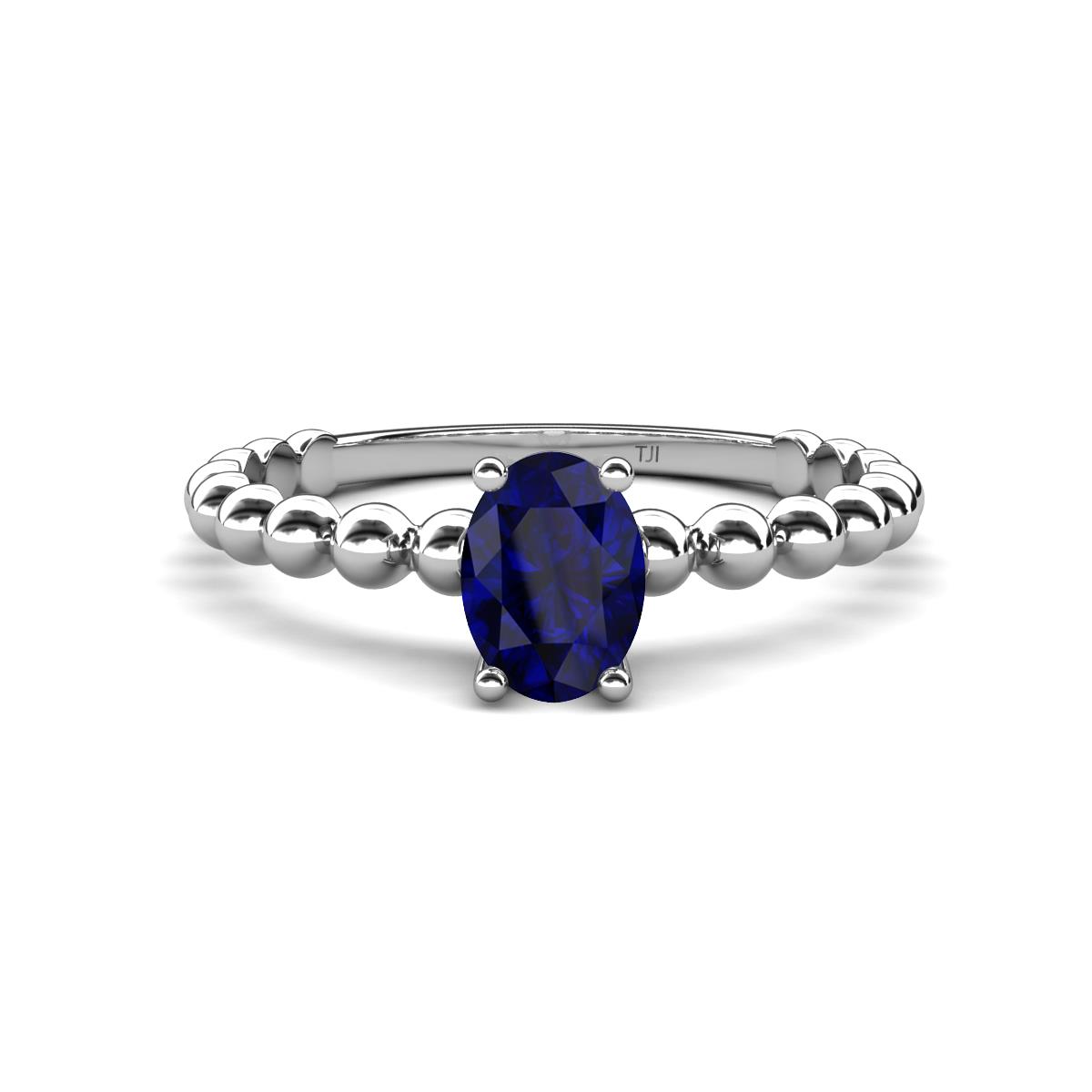 Helen Bold Oval Cut Blue Sapphire Solitaire Promise Ring Oval Cut x Blue Sapphire Womens Bubble Band Solitaire Promise Ring ct K White Gold
