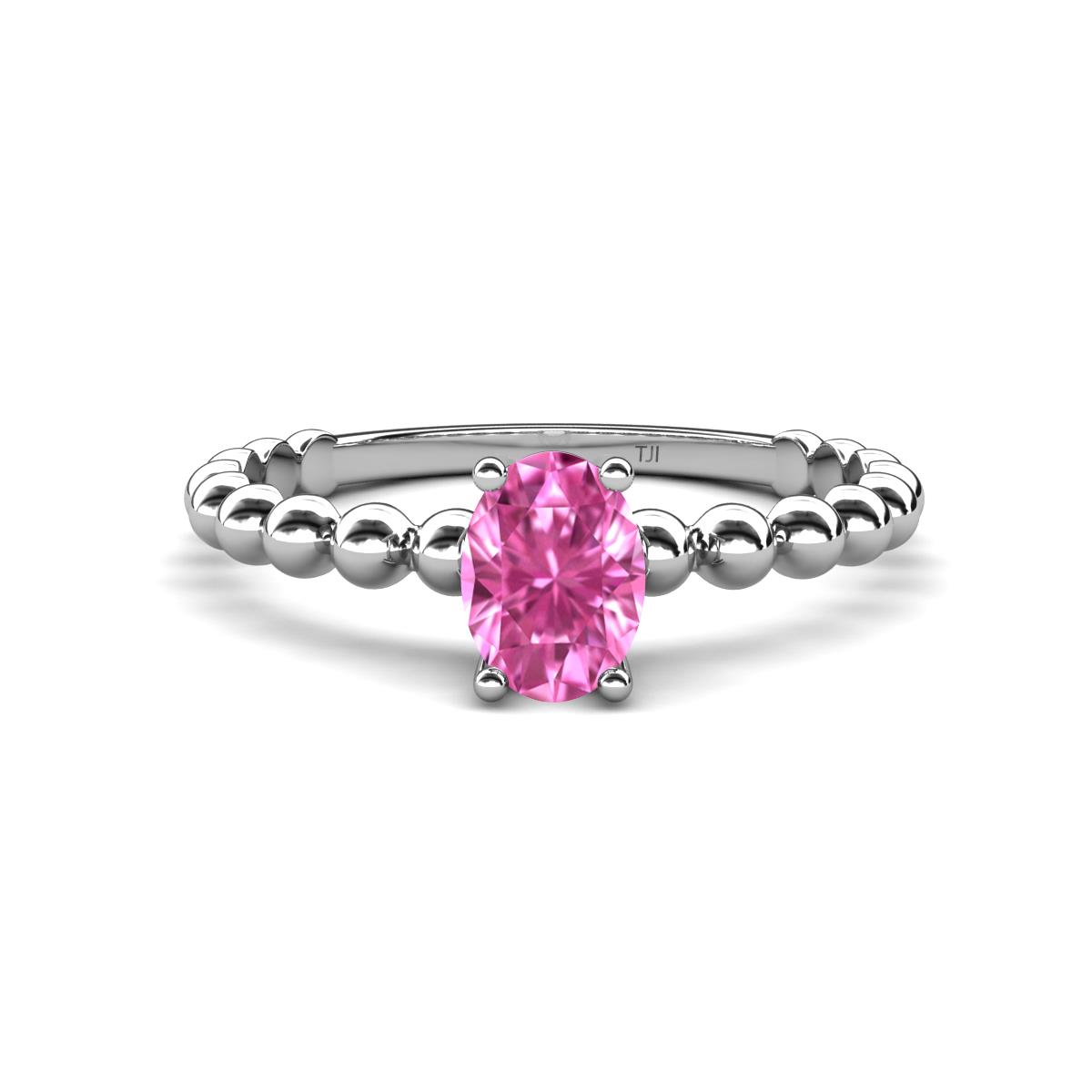 Helen Bold Oval Cut Pink Sapphire Solitaire Promise Ring Oval Cut x Pink Sapphire Womens Bubble Band Solitaire Promise Ring ct K White Gold