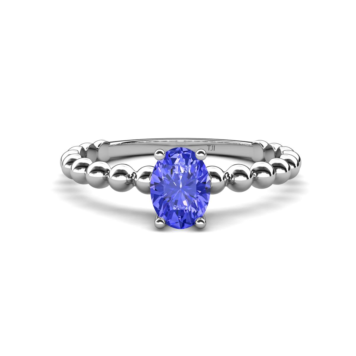 Helen Bold Oval Cut Tanzanite Solitaire Promise Ring Oval Cut x Tanzanite Womens Bubble Band Solitaire Promise Ring ct K White Gold