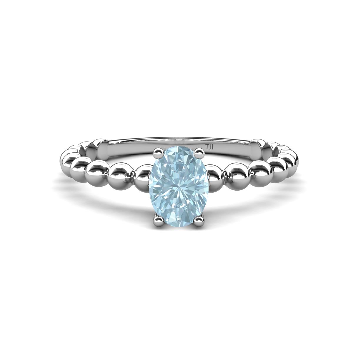 Helen Bold Oval Cut Aquamarine Solitaire Promise Ring Oval Cut x Aquamarine Womens Bubble Band Solitaire Promise Ring ct K White Gold