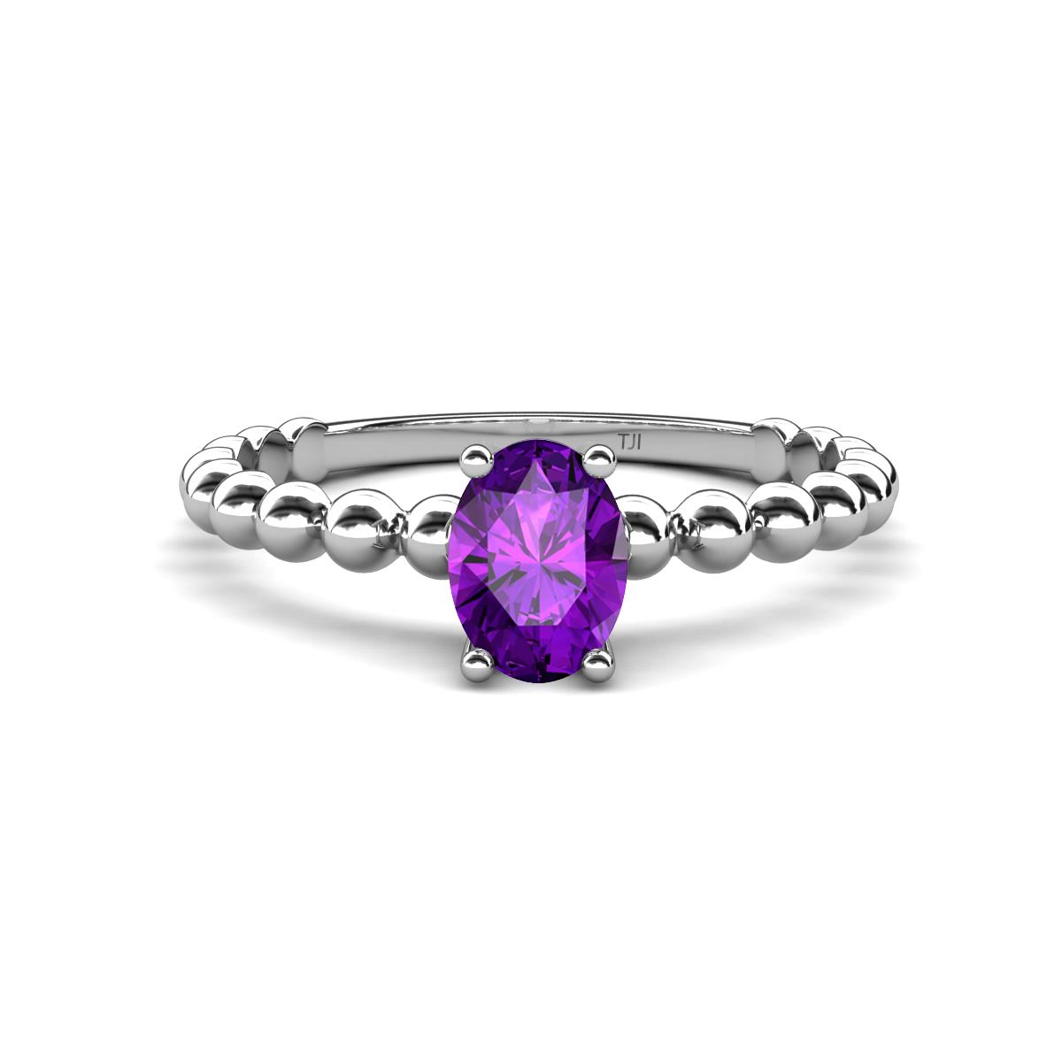 Helen Bold Oval Cut Amethyst Solitaire Promise Ring Oval Cut x Amethyst Womens Bubble Band Solitaire Promise Ring ct K White Gold