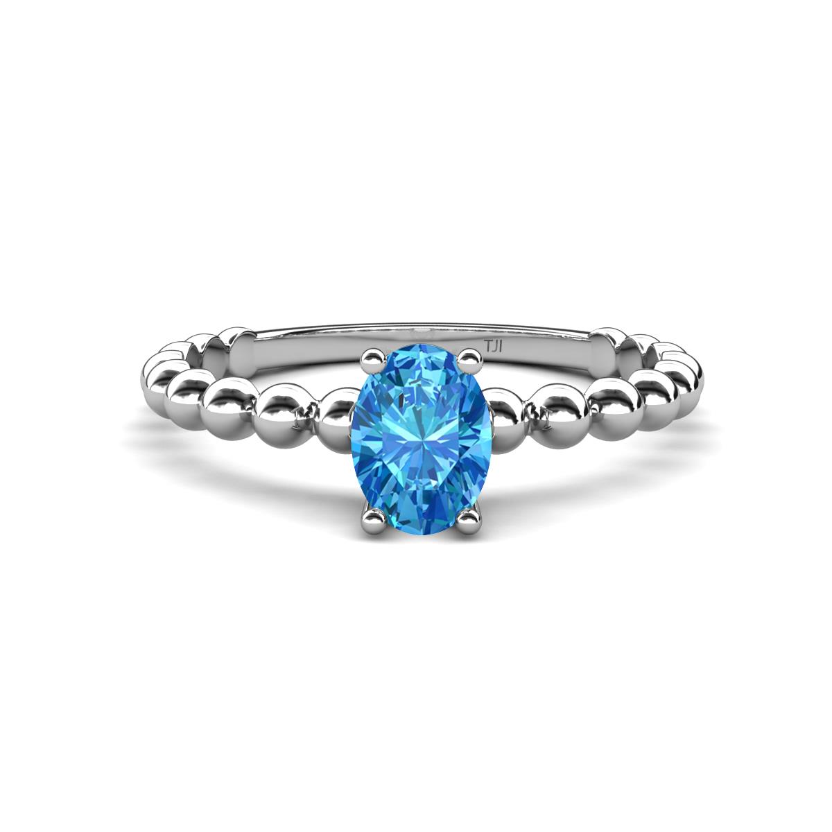 Helen Bold Oval Cut Blue Topaz Solitaire Promise Ring Oval Cut x Blue Topaz Womens Bubble Band Solitaire Promise Ring ct K White Gold