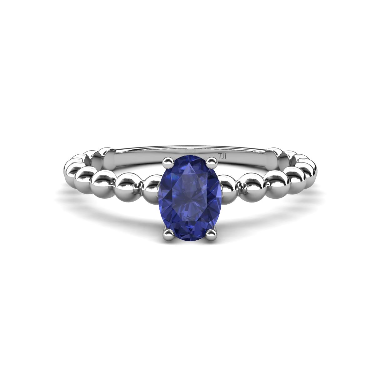 Helen Bold Oval Cut Iolite Solitaire Promise Ring Oval Cut x Iolite Womens Bubble Band Solitaire Promise Ring ct K White Gold