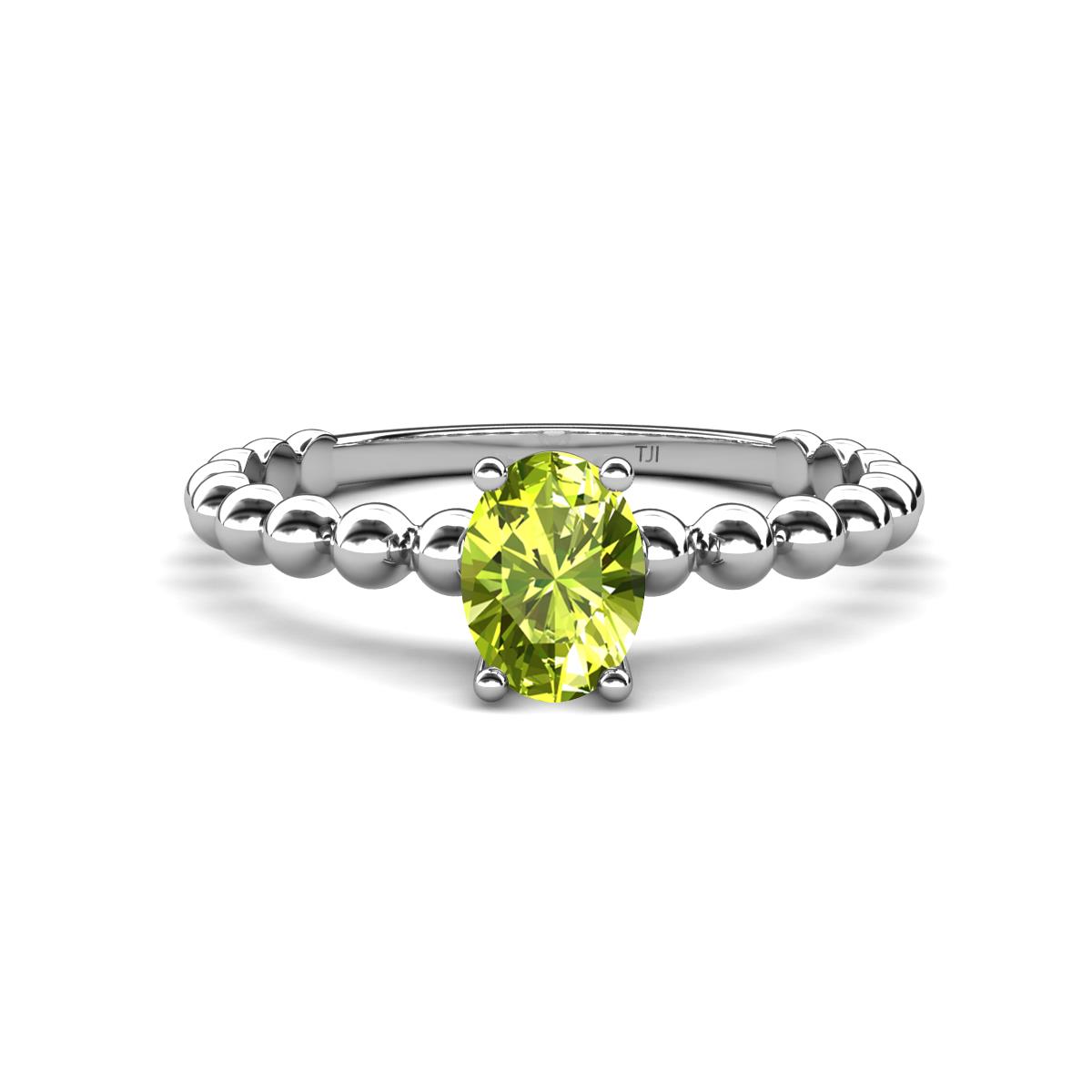 Helen Bold Oval Cut Peridot Solitaire Promise Ring Oval Cut x Peridot Womens Bubble Band Solitaire Promise Ring ct K White Gold