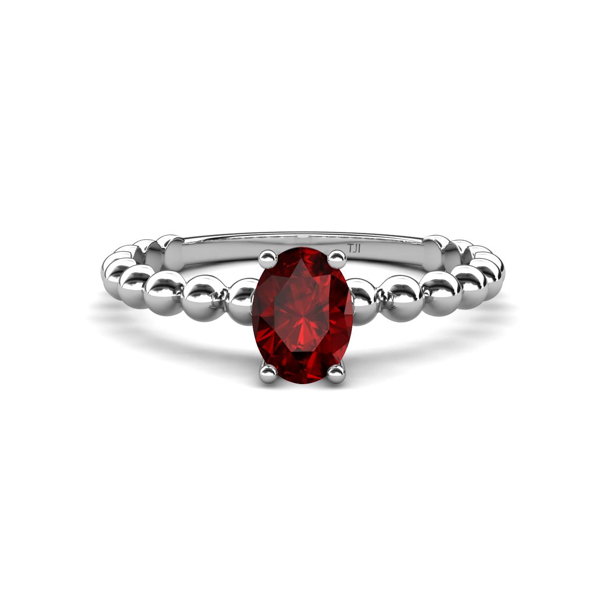 Helen Bold Oval Cut Red Garnet Solitaire Promise Ring Oval Cut x Red Garnet Womens Bubble Band Solitaire Promise Ring ct K White Gold