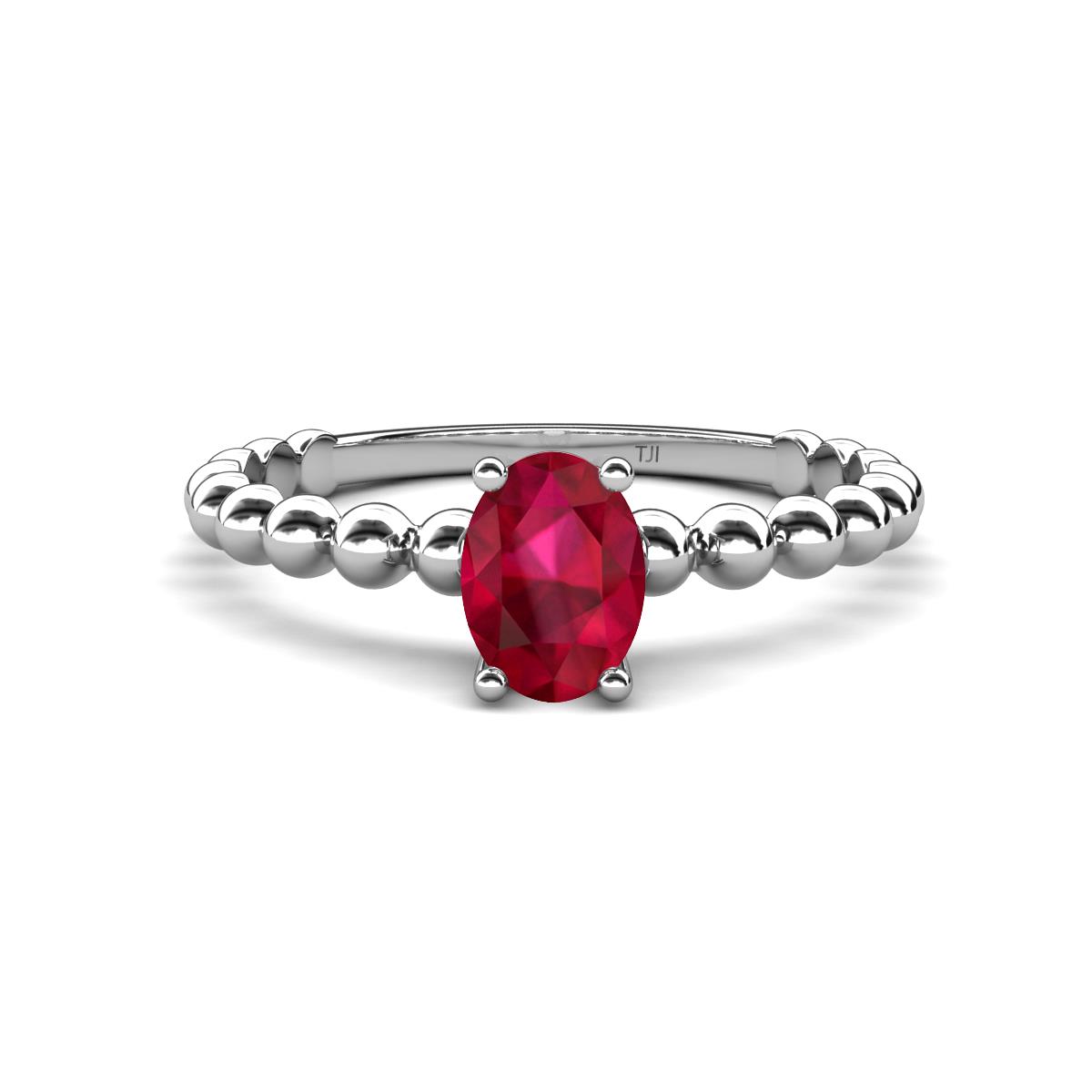 Helen Bold Oval Cut Ruby Solitaire Promise Ring Oval Cut x Ruby Womens Bubble Band Solitaire Promise Ring ct K White Gold