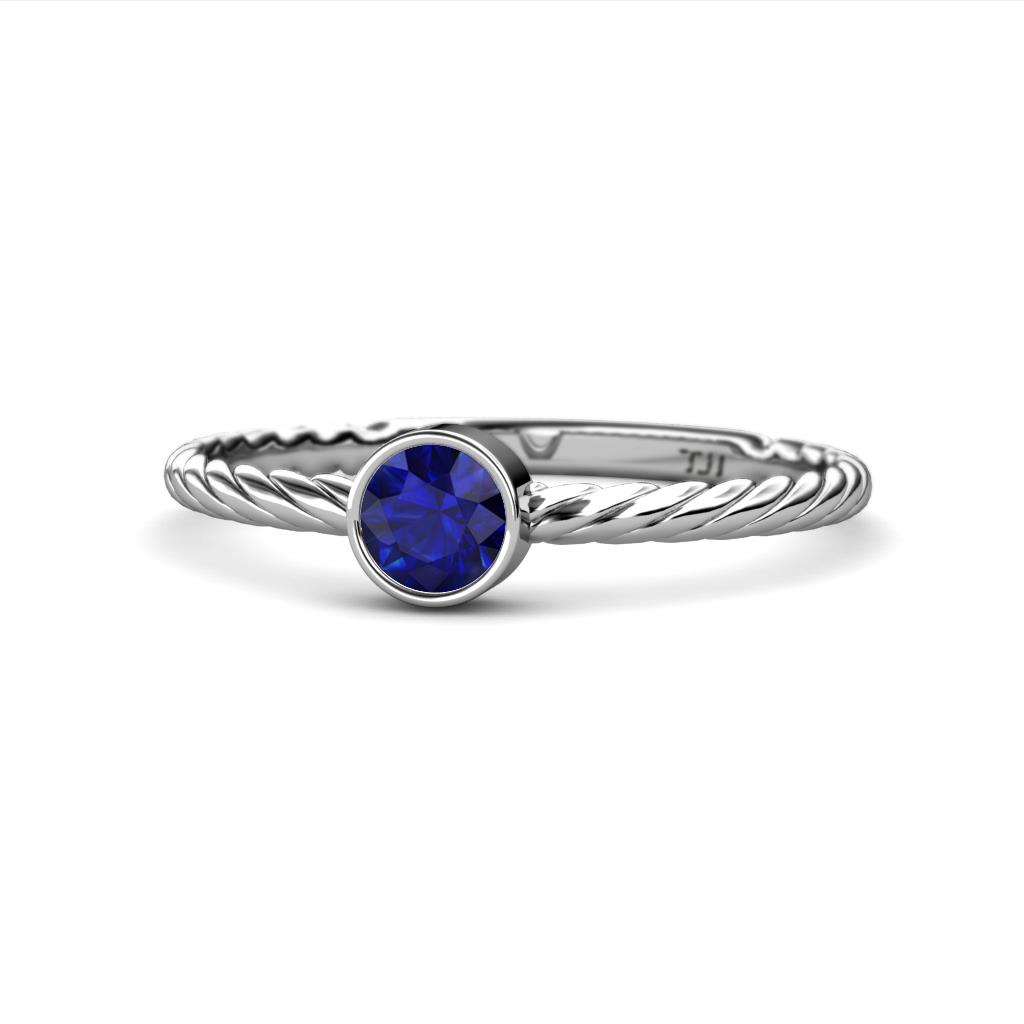 Marian Bold Round Blue Sapphire Solitaire Rope Promise Ring Round Blue Sapphire Womens Solitaire Rope Promise Ring ct K White Gold