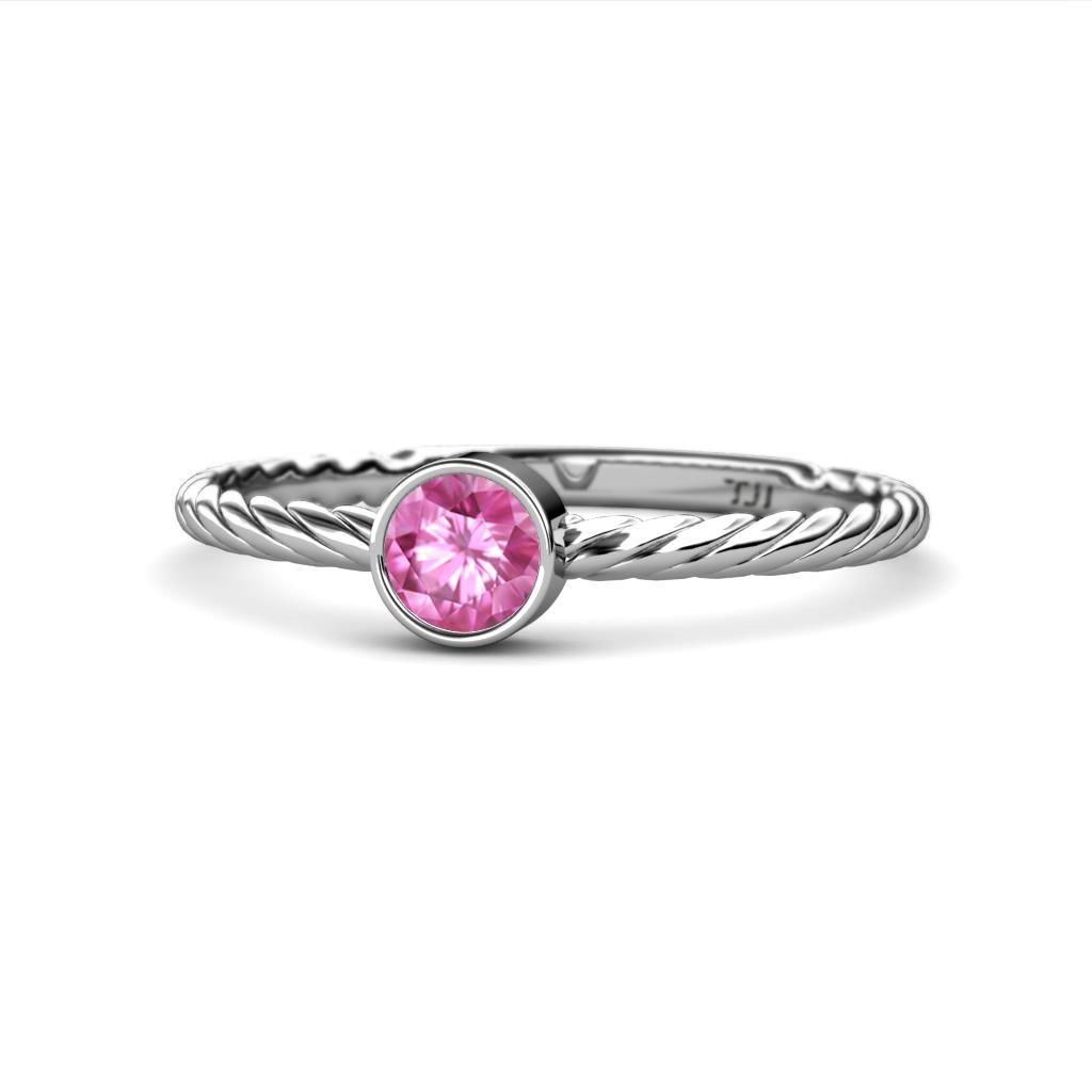 Marian Bold Round Lab Created Pink Sapphire Solitaire Rope Promise Ring Round Lab Created Pink Sapphire Womens Solitaire Rope Promise Ring ct K White Gold