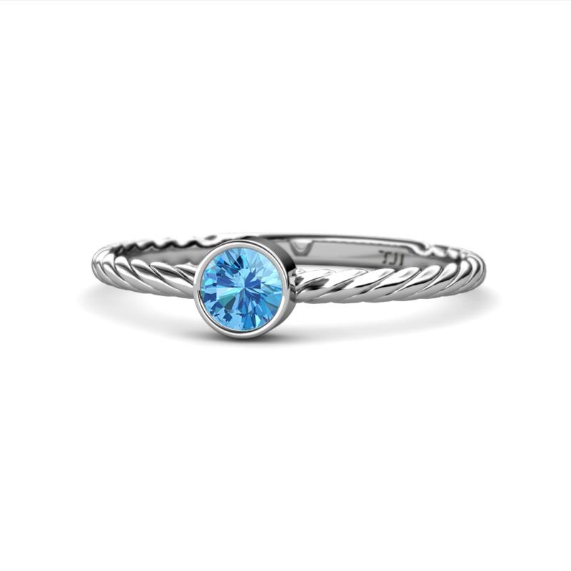 Marian Bold Round Blue Topaz Solitaire Rope Promise Ring Round Blue Topaz Womens Solitaire Rope Promise Ring ct K White Gold