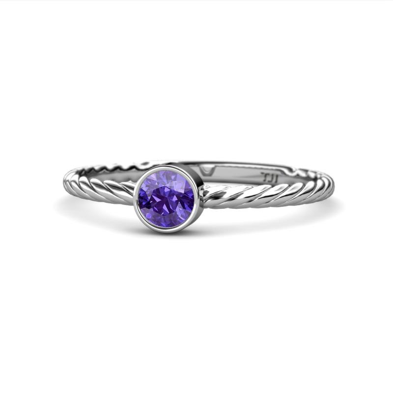 Marian Bold Round Iolite Solitaire Rope Promise Ring Round Iolite Womens Solitaire Rope Promise Ring ct K White Gold