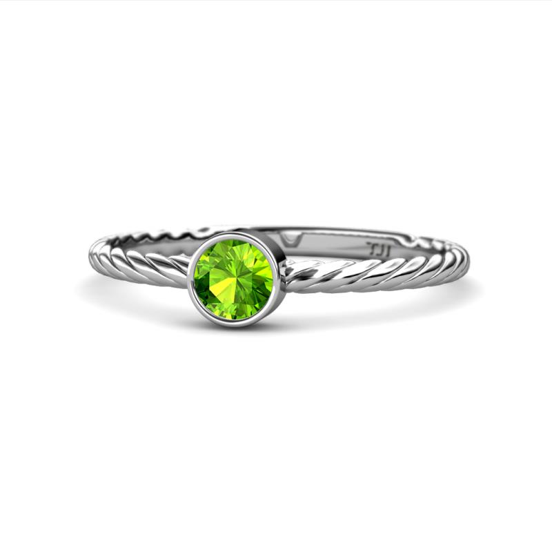 Marian Bold Round Peridot Solitaire Rope Promise Ring Round Peridot Womens Solitaire Rope Promise Ring ct K White Gold
