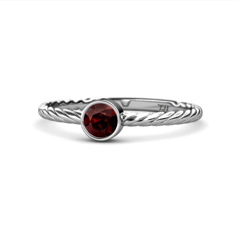 Marian Bold Round Red Garnet Solitaire Rope Promise Ring Round Red Garnet Womens Solitaire Rope Promise Ring ct K White Gold