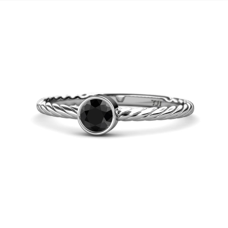 Marian Bold Round Black Diamond Solitaire Rope Promise Ring Round Black Diamond Womens Solitaire Rope Promise Ring ct K White Gold