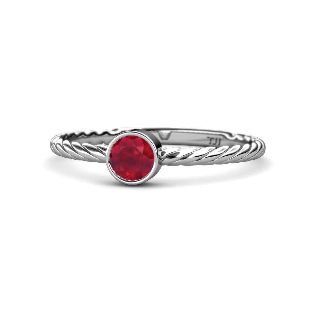 Marian Bold Round Ruby Solitaire Rope Promise Ring Round Ruby Womens Solitaire Rope Promise Ring ct K White Gold