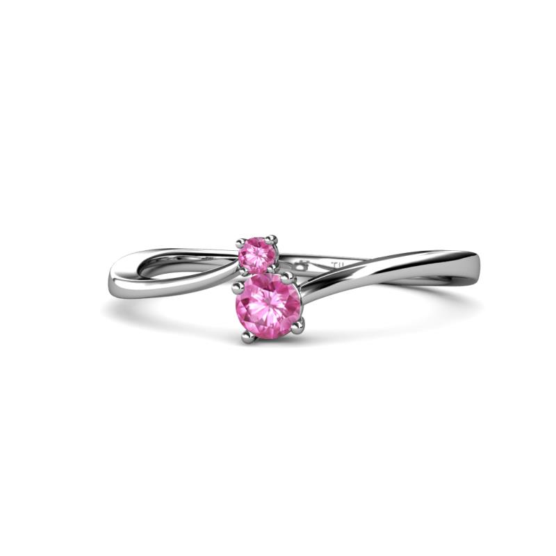 Lucie Bold Round Pink Sapphire Stone Promise Ring Round Pink Sapphire ctw Womens Bypass Stone Promise Ring K White Gold