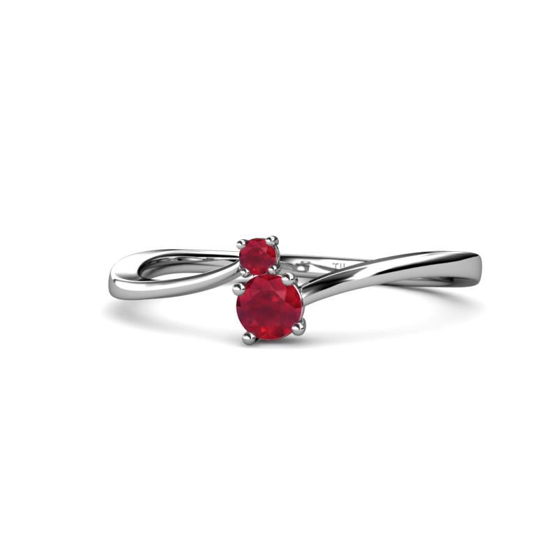 Lucie Bold Round Ruby Stone Promise Ring Round Ruby ctw Womens Bypass Stone Promise Ring K White Gold