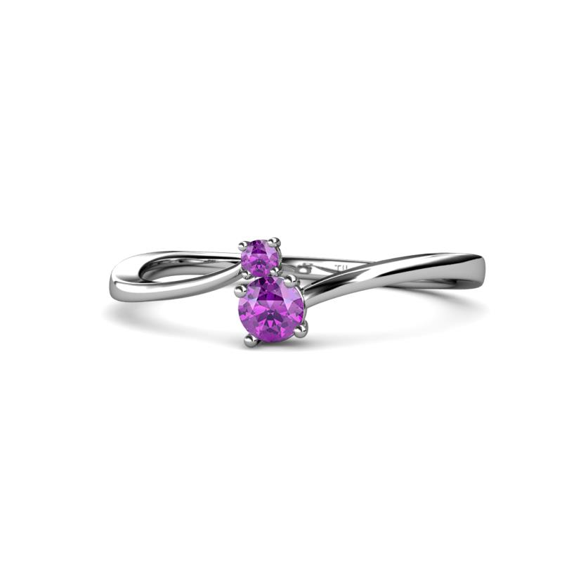 Lucie Bold Round Amethyst Stone Promise Ring Round Amethyst ctw Womens Bypass Stone Promise Ring K White Gold
