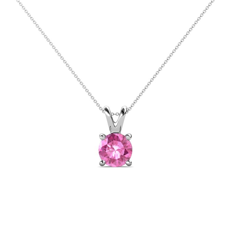 Jassiel Round Lab Created Pink Sapphire Double Bail Solitaire Pendant Necklace Round Lab Created Pink Sapphire Double Bail Womens Solitaire Pendant Necklace ct K White GoldIncluded Inches K White Gold Chain